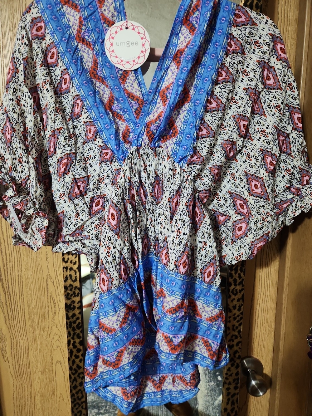 Umgee Blue & Pink Printed Boho V-Neck Tunic